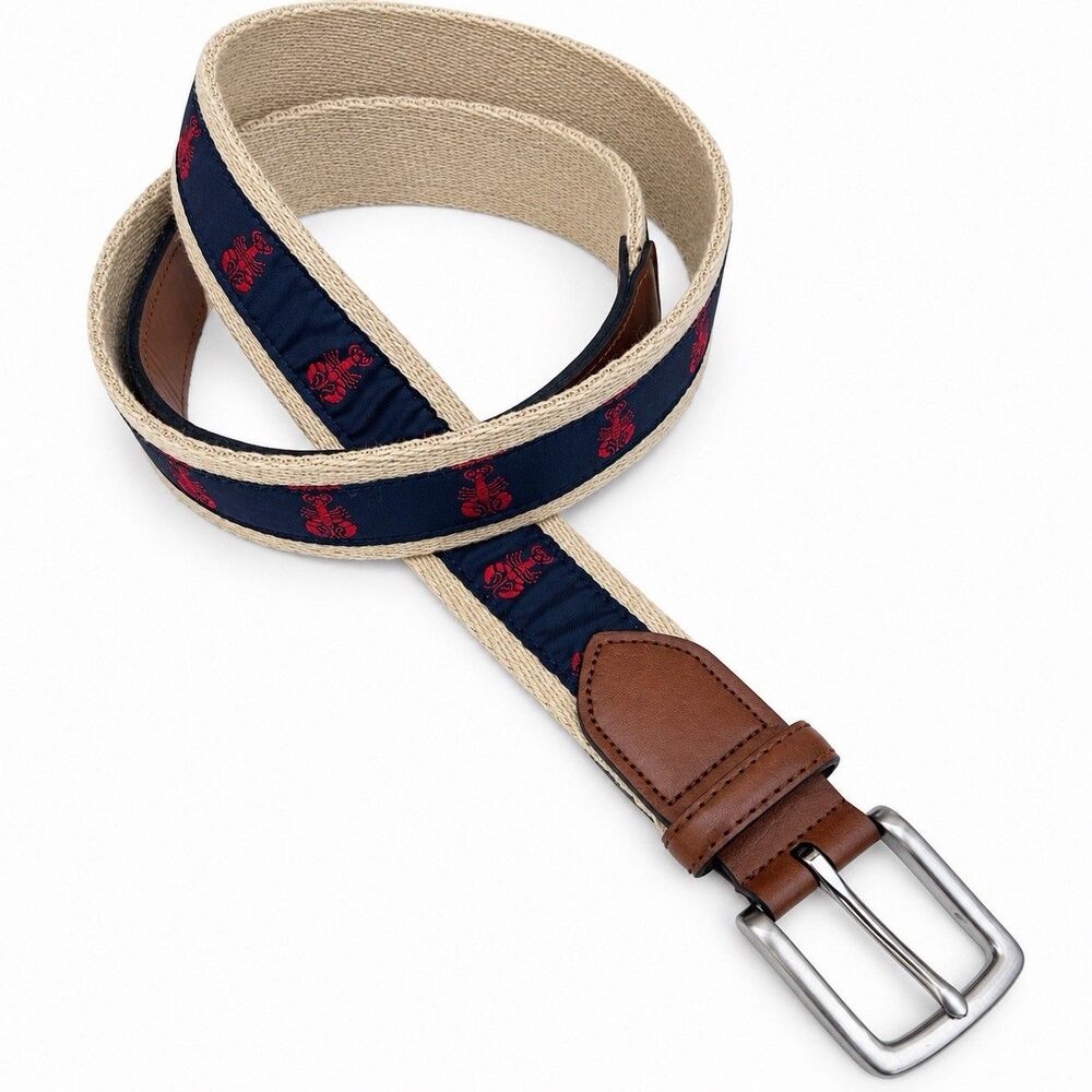 KAH Men’s Lobster Ribbon Belt 38/95 Navy Red Handmade Dominican Republic